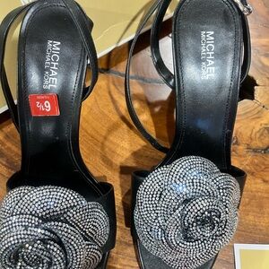 Michael Kors Black Heels with Rhinestone Rose